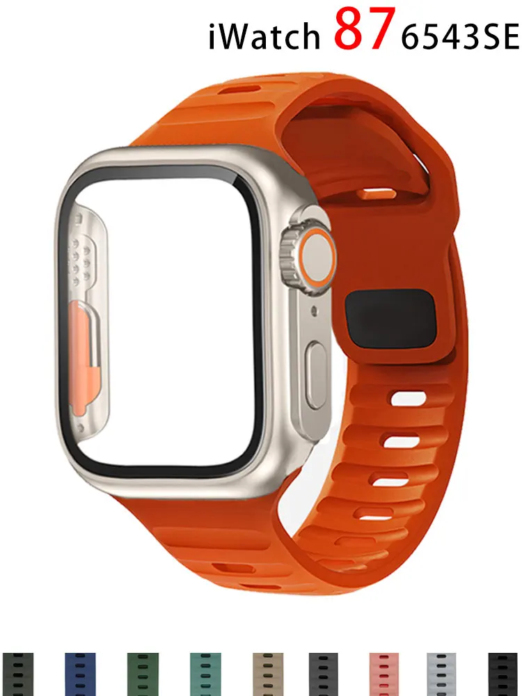 Case+Strap For Apple Watch Band 45mm 44mm 41mm 40mm Silicone Bracelet iWatch 3 4 5 6 SE 7 8 9 38mm 42mm Change To Ultra Case