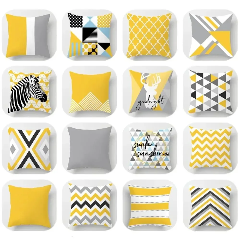 Geometric Pattern Pillowcases - Modern Yellow & Grey Designs for Home Decor Perfect Gift with Zebra Print & Inspirational Quotes