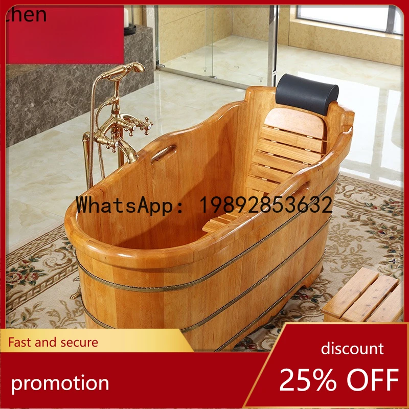 YFY Adult Full Body Bath Wooden Tub Bathtub Home Use Solid Wood Tub Beauty Salon Soaking Wooden Tub Herbal Bath