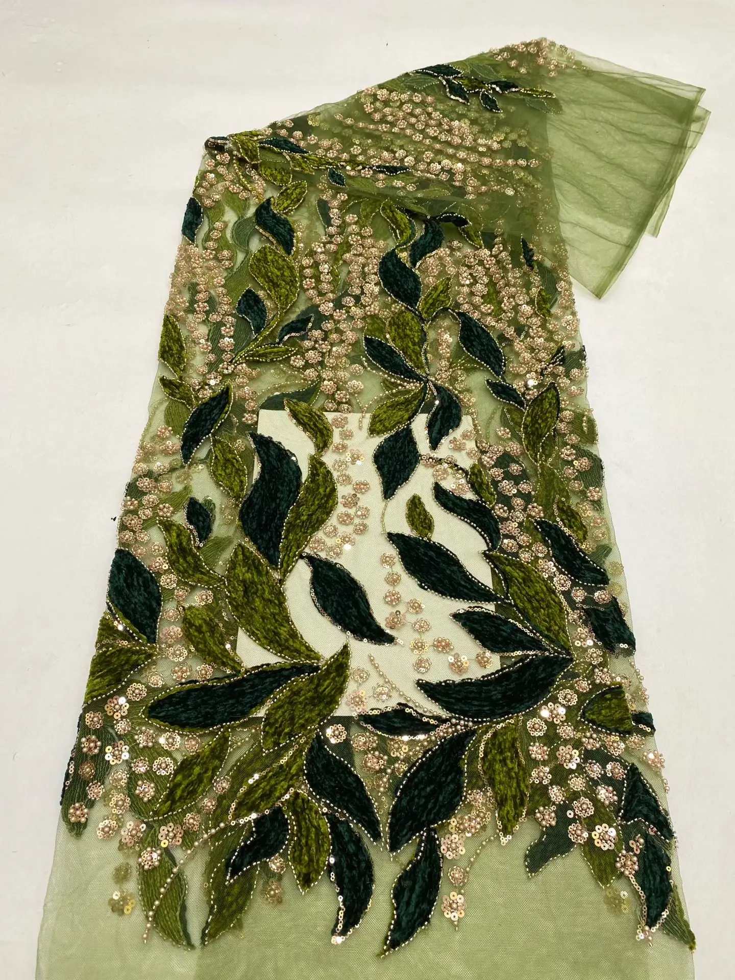 

White Lace Fabric 2025 High Quality Velvet Lace Fabric 2025 High Quality Lace Nigerian Beads Lace Fabric For Wedding Dress H85-1