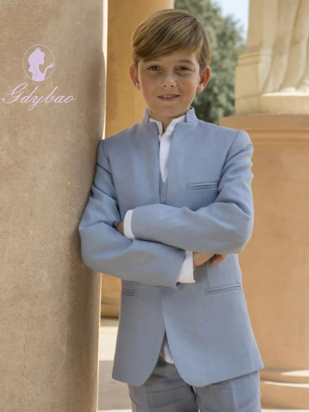 Light Blue Boy's Suit Set 3 Pc Jacket Pants Formal Shawl Lapel Kids Tuxedo Wedding Birthday Party Performance Handsome Wear