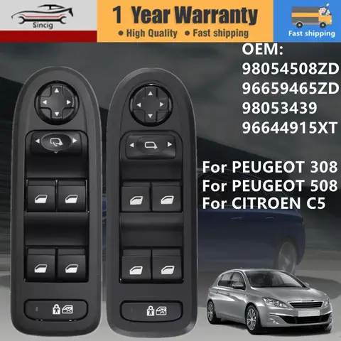 윈도우 리프터 버튼 파워 윈도우 스위치 PEUGEOT 308 2007-2013 508 2009-2017 CITROEN C5 2008-2015 98054508 ZD 96659465 ZD
