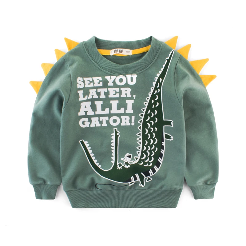 Cartoon Dinosaur Baby Boy Clothes Solid Color Long Sleeve Kids T-Shirts Spring Autumn Toddler Children Sweatshirts for Baby Boys