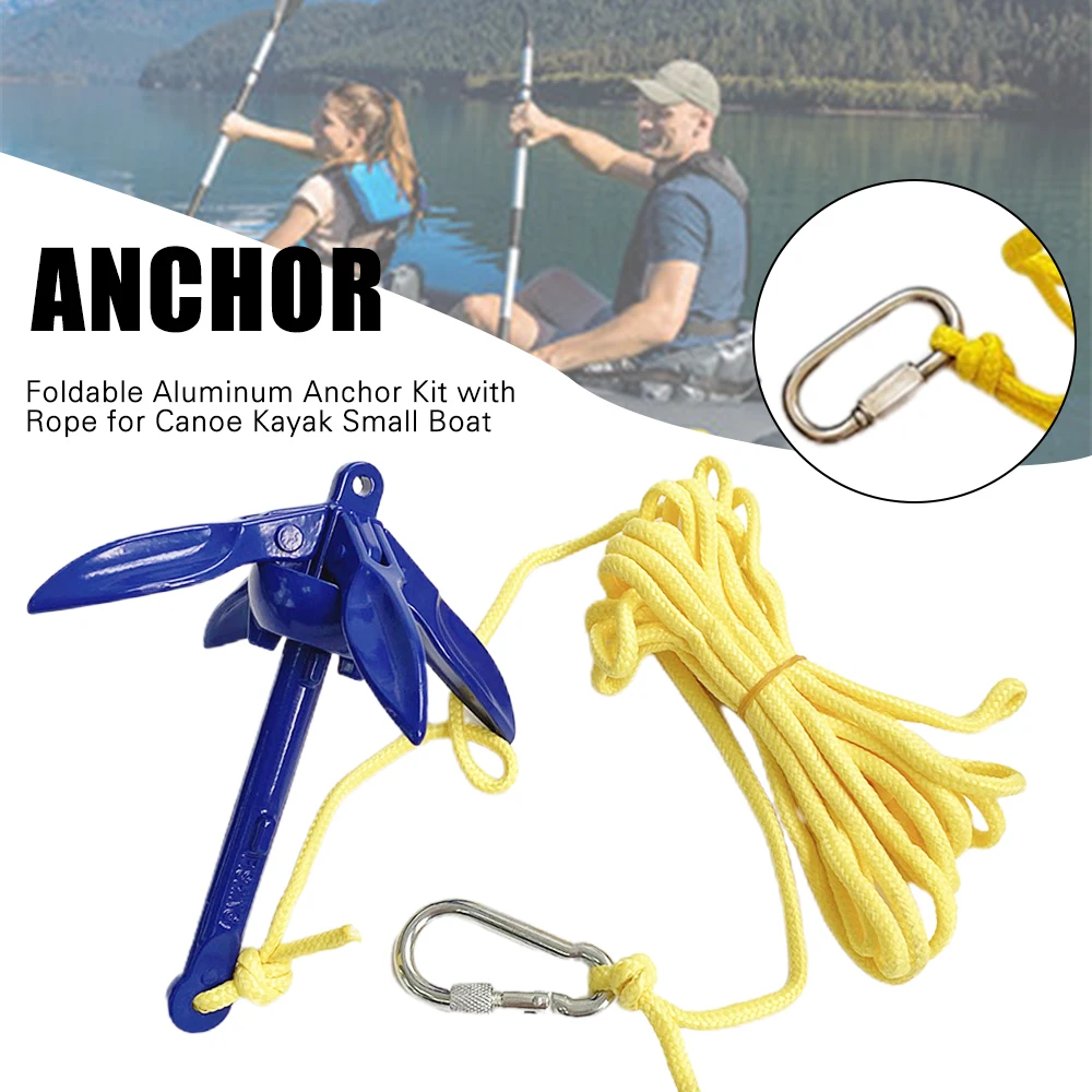 Aluminum Boat Anchors Kit With Rope,Folding Anchor Fishing Accessories,For Canoe Kayak Small Boat,Folding Anchor