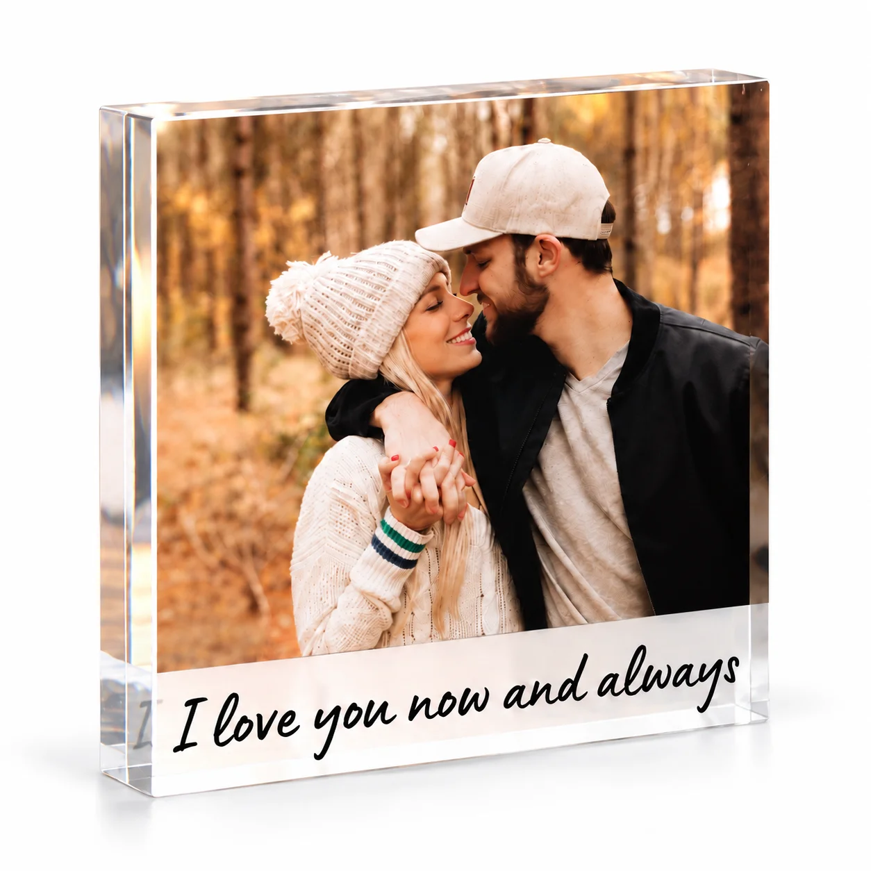 Personalized Photo Acrylic Block, Custom Freestanding Crystal Plaque, Engagement Gift for Couple, Newly Engaged Keepsake