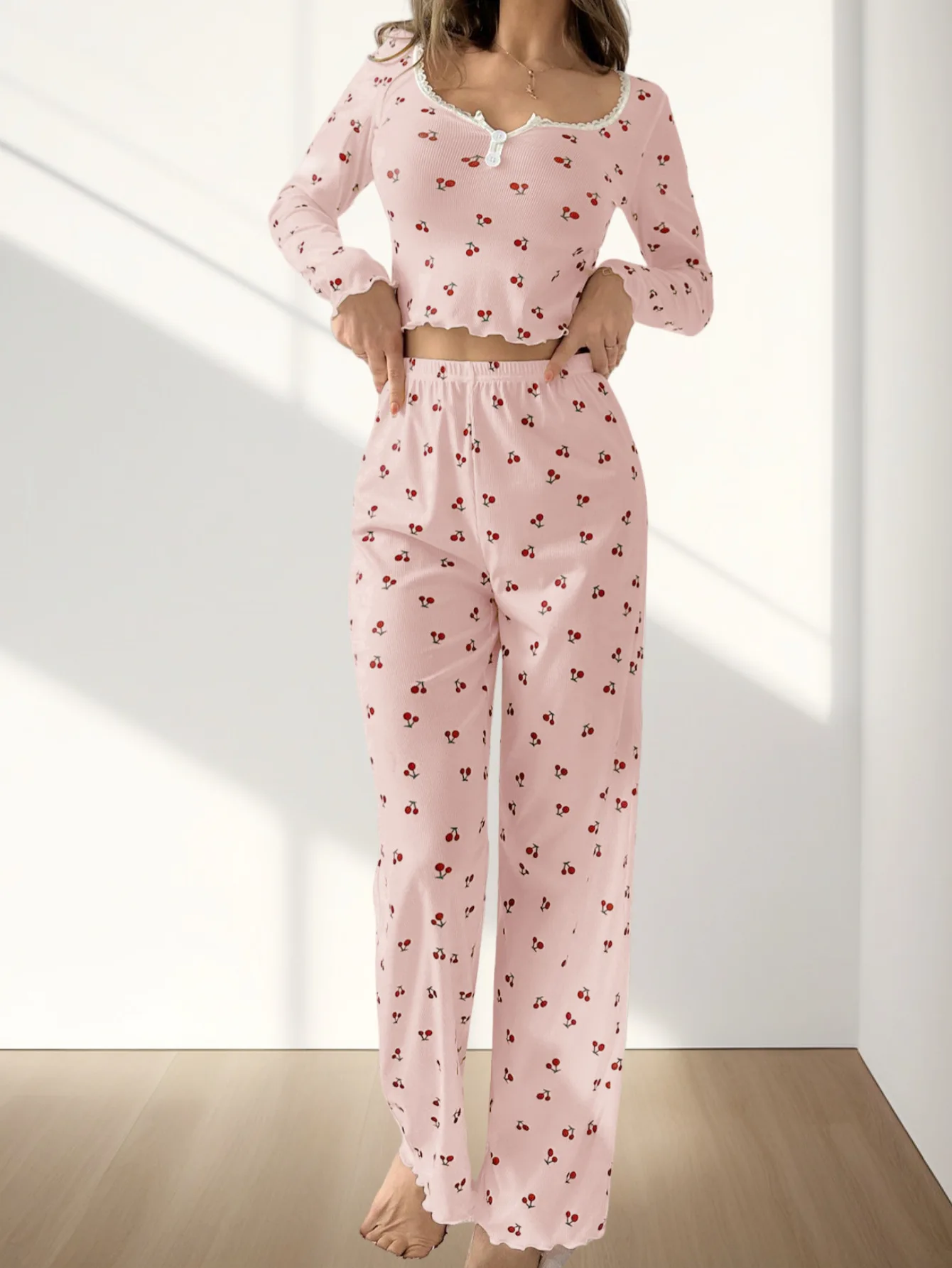 Nachtwäsche Damen Pyjama Set für Frauen Langarm Pyjamas Damen Home Set Weibliche Pj Sets für Frau Homewear Nachtwäsche Nachthemd