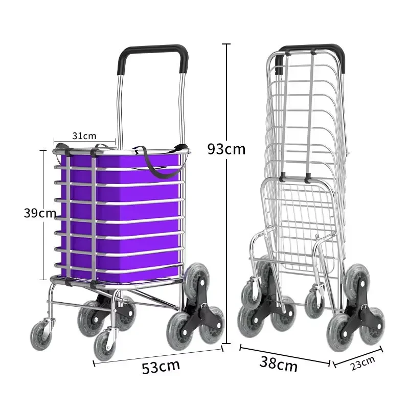 Jumbo Folding Shopping Cart Rolling Swivel Wheels Foldable Heavy Duty Cart Storage Use 40KG Capacity Aluminum/PVC