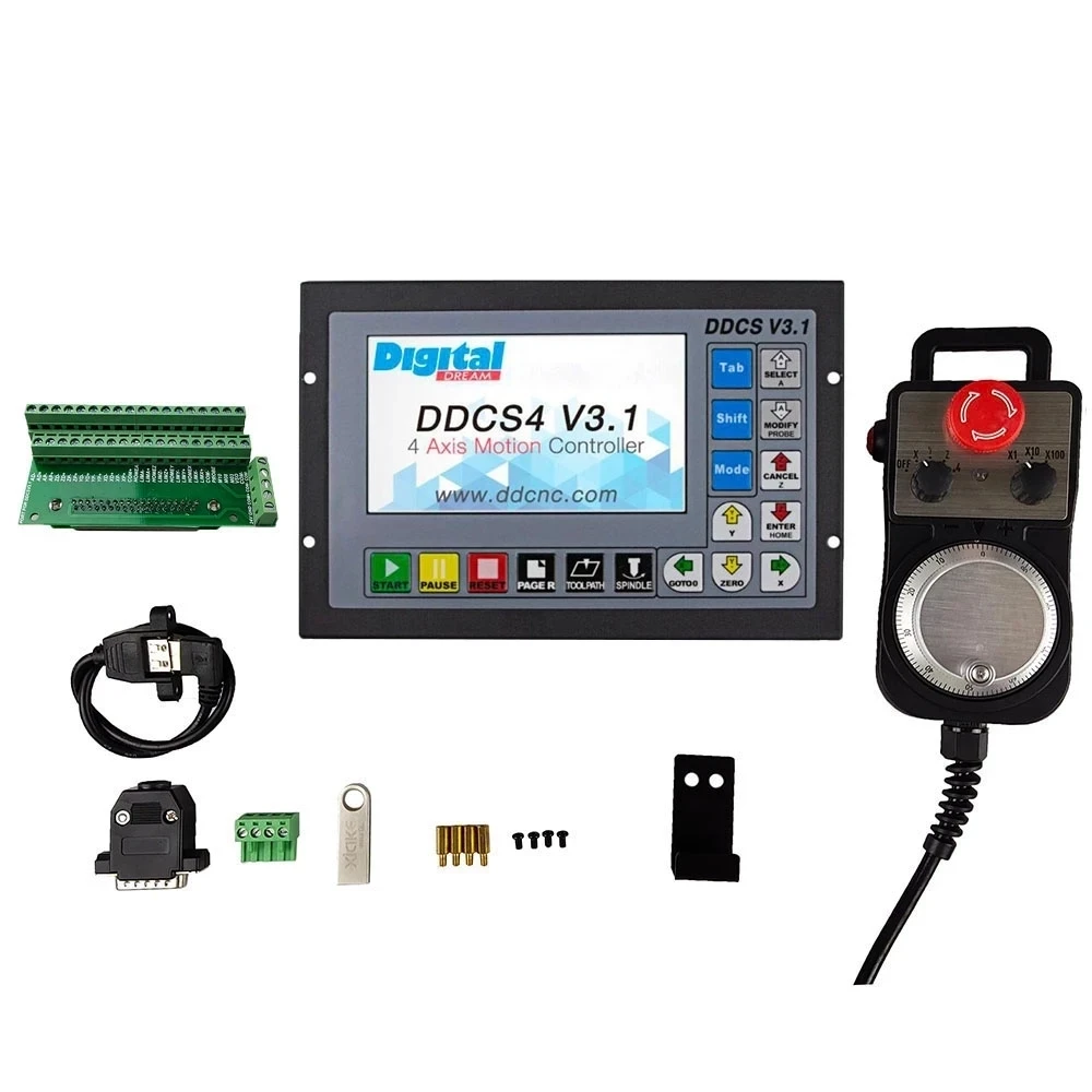 DDCSV3.1 3/4 Axis G Code Cnc Offline Standalone Controller Kit For Engraving Mills Ddcs V3.1+ E-stop Mpg Handwheel And 75w24v dc