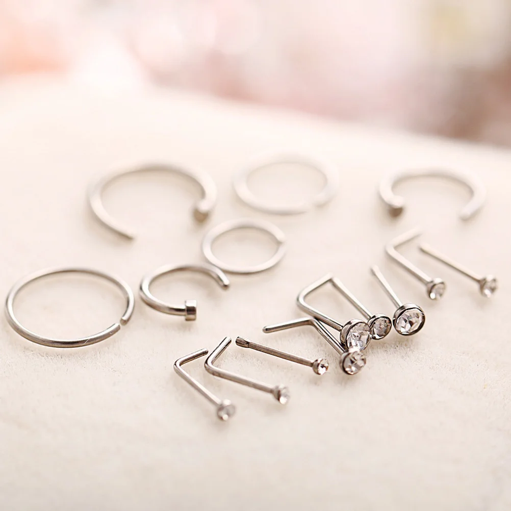 22 قطعة من حلقات ثقب الأنف المصنوعة من الفولاذ المقاوم للصدأ مجموعة مجوهرات أنف عصرية قوية للحفلات ثقب المجوهرات