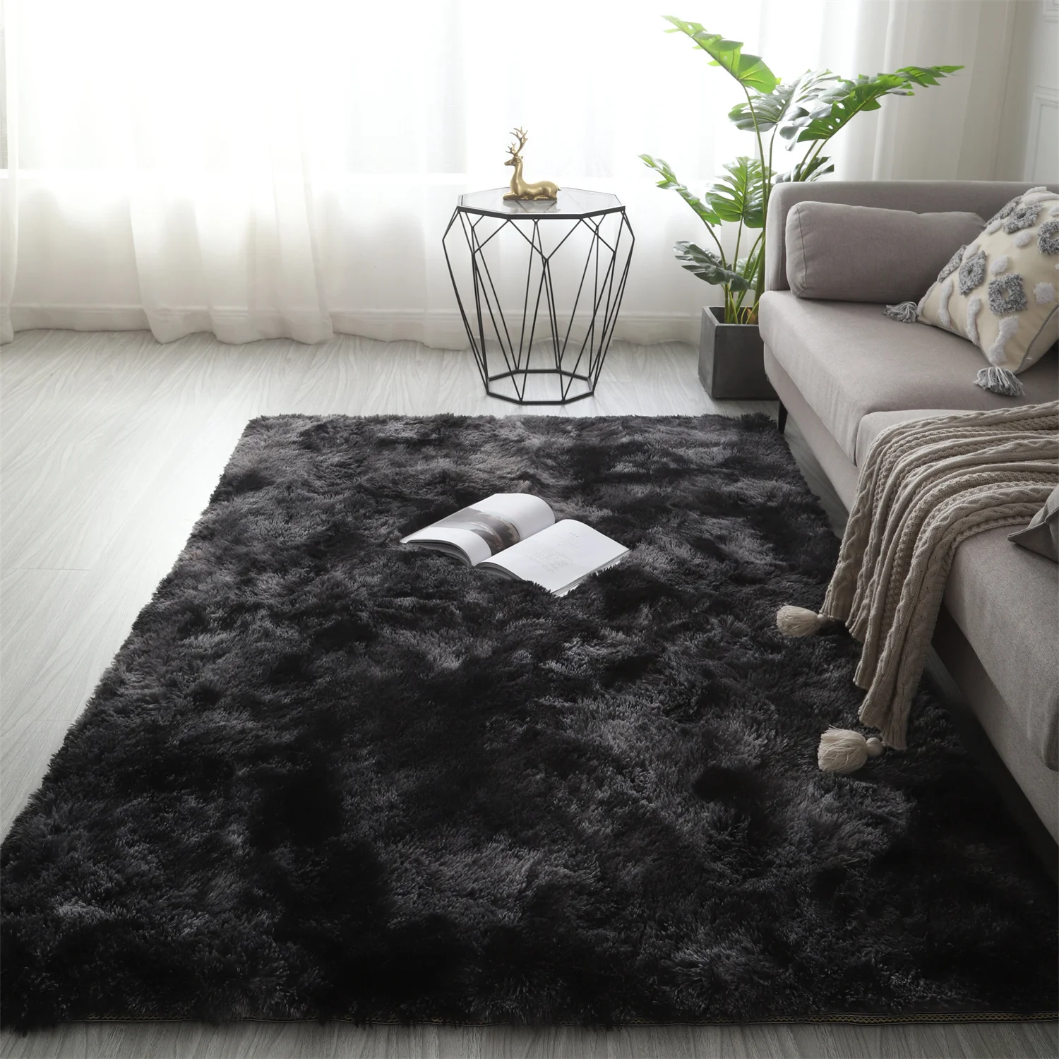 Soft Black Rug Colourful Fuzzy Area Rug Luxurious Plush Carpets for Kids Room Home Decor Carpet Living Room Carpet Nursery Rugs