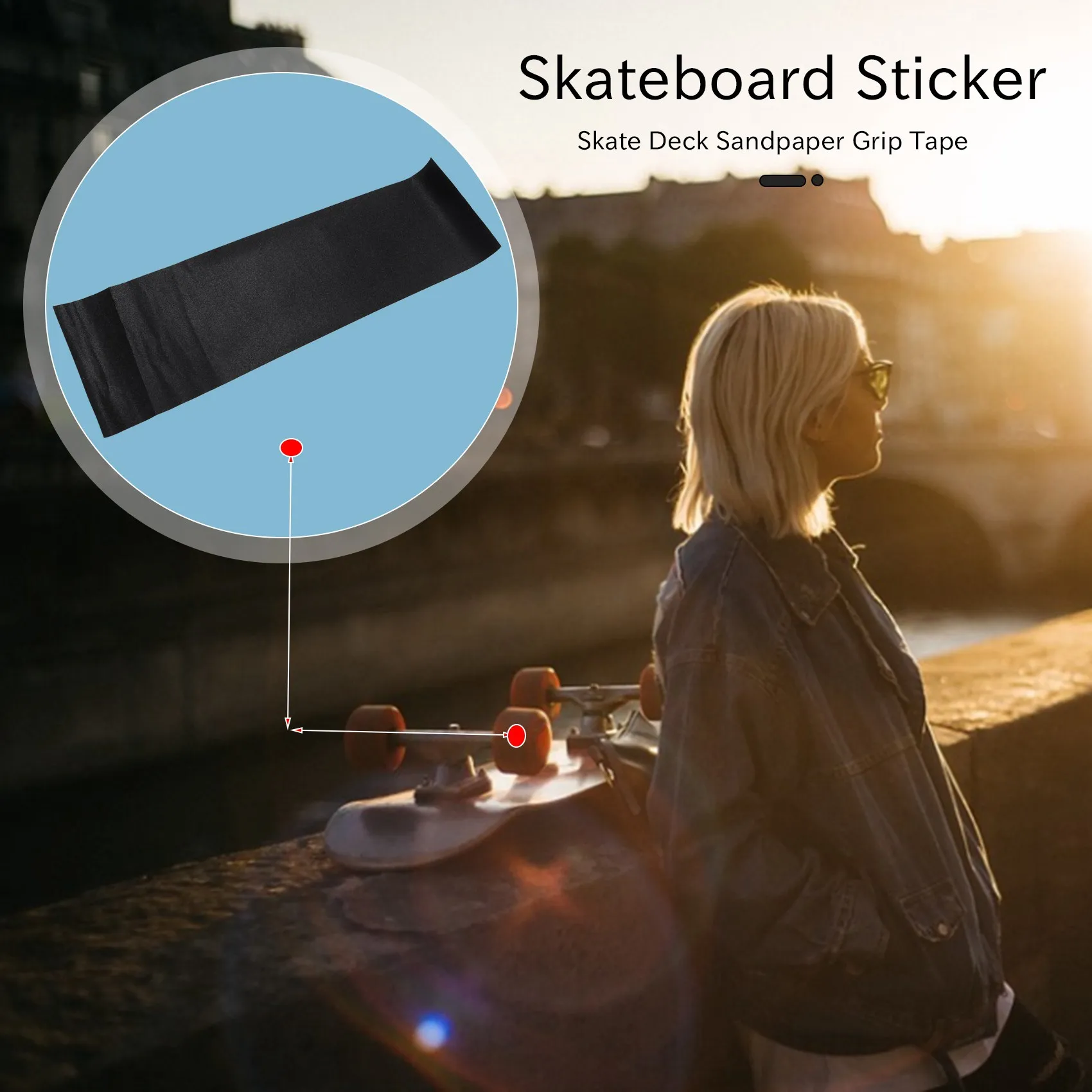 PVC Waterproof Skateboard Deck Sandpaper Grip Tape Griptape Skating Scooter Sticker 84X23CM-Black