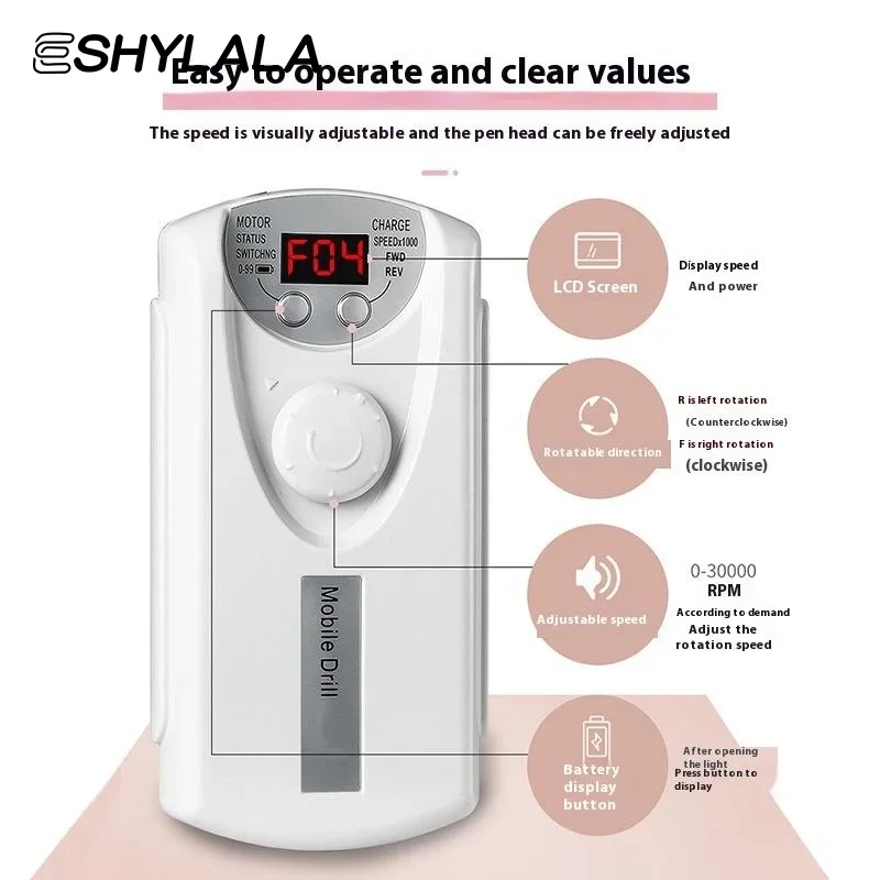 35000 RPM Rechargeable Nail Drill Machine Professional Portable Electric Manicure File For Nails Gel Polish Remove Grinding