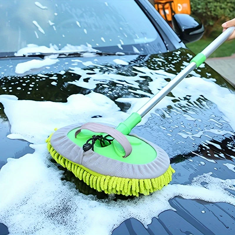 1 Stück Mikrofaser Auto-Waschbürste Mopp-Set, Schwammhandschuh mit Langem Griff Auto-Reinigungszubehör-Set Staubwedel Autowäsche-Werkzeuge – Detail 3