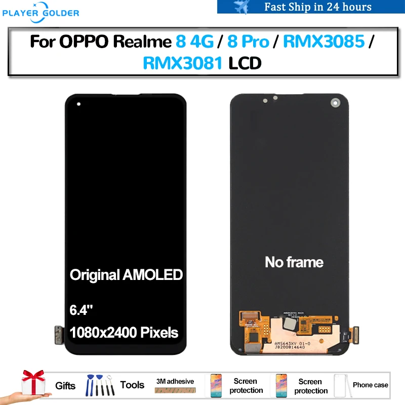 

Original AMOLED For OPPO Realme 8 4G RMX3085 8 Pro RMX3081 Pantalla lcd Display Touch Panel Screen Digitizer Assembly Repair LCD