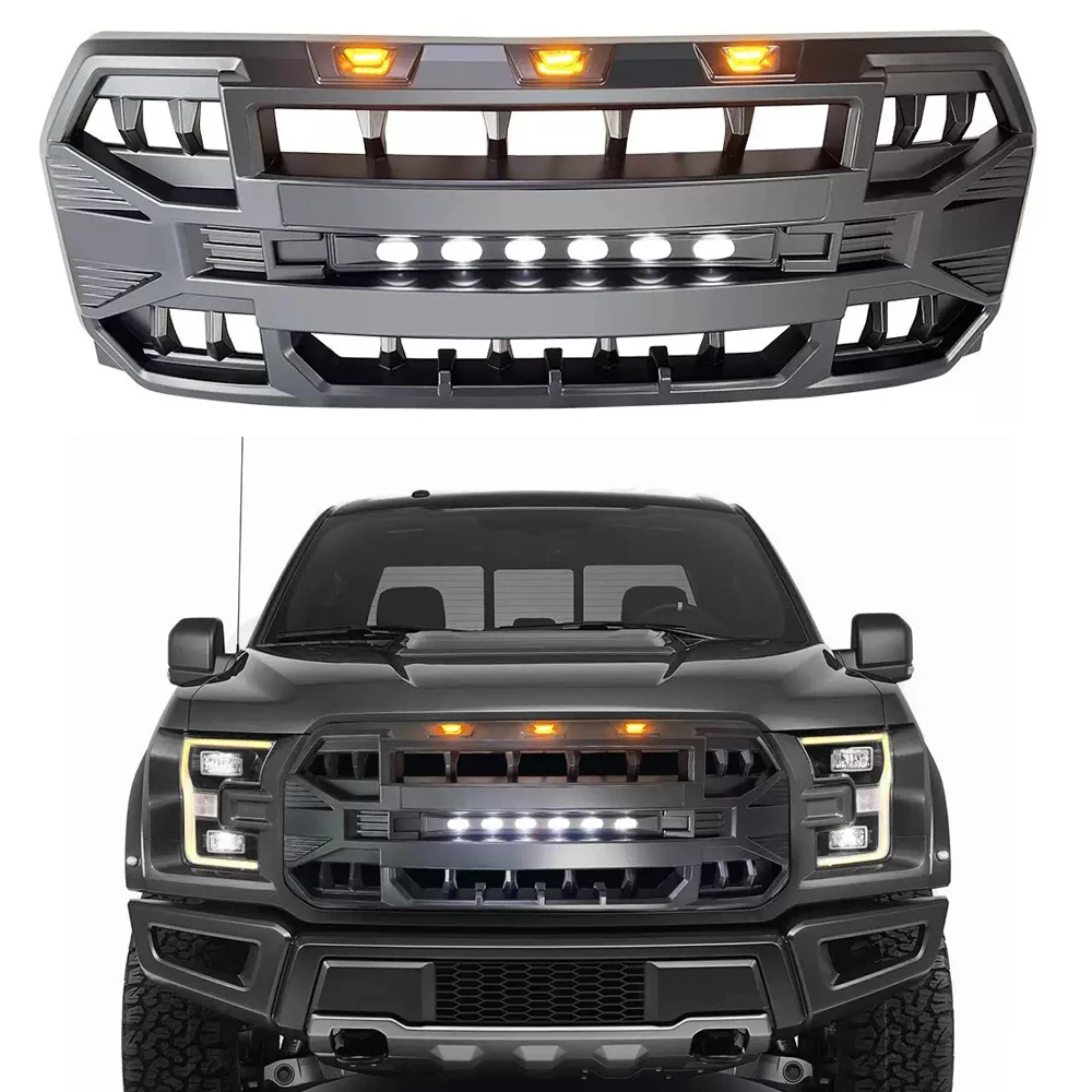 

Modified For Ford F150 F-150 2004-2008 2009-2014 2015-2017 2018-2020 LED Grill Mesh Upper Racing Grills Front Bumper Grilles