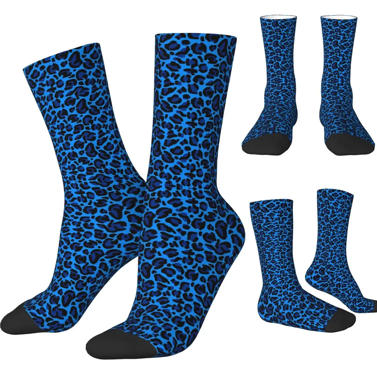 Blue Y2K Aesthetic Leopard Print Stockings Design Retro Socks Autumn Anti Sweat Socks Couple Climbing Warm Soft Socks