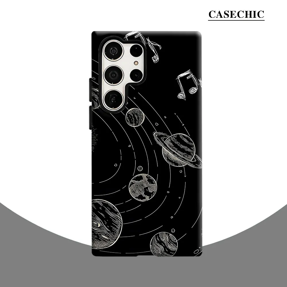 Space Music Note Sketch Phone Case for Samsung Galaxy S26 S25 Ultra S24 S23 Ultra Plus Shockproof Double layer tough Back Cover