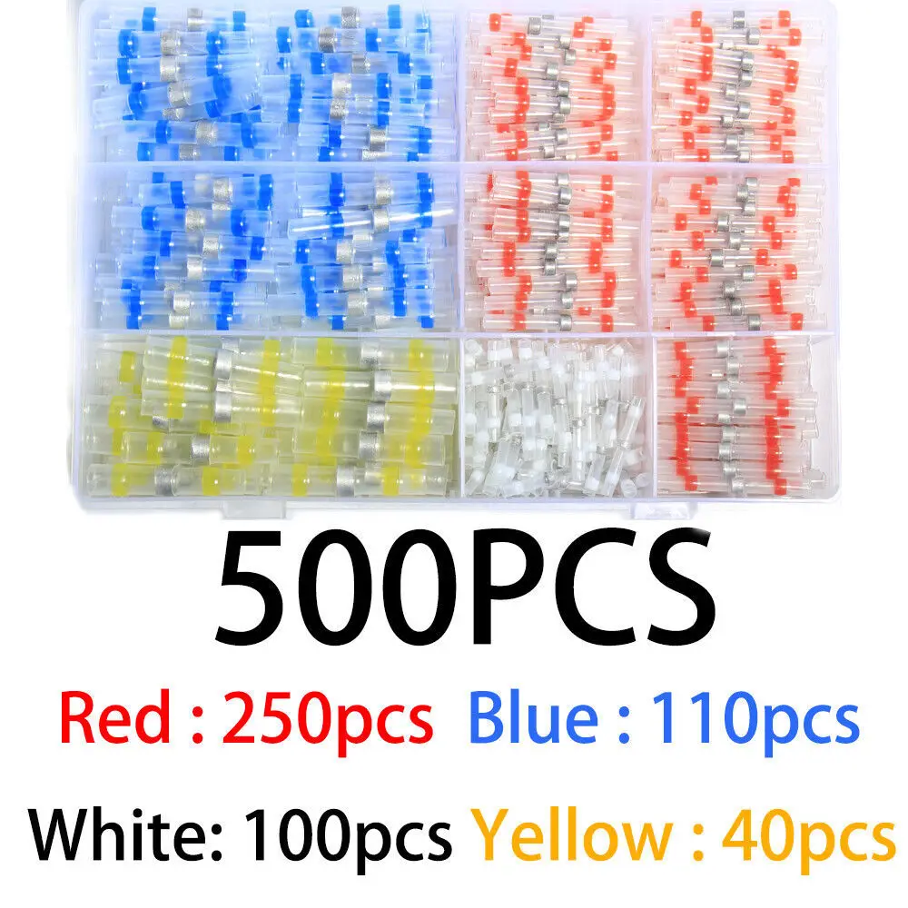 500pcs Waterproof Heat Shrink Butt Terminals Solder Seal Sleeve Wire Connectors