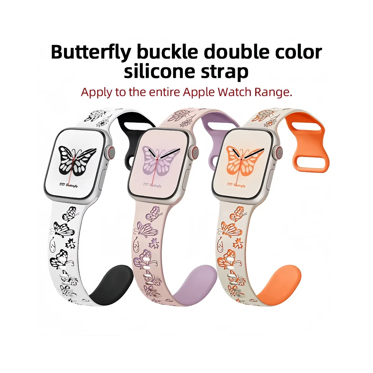 

Butterfly Carving Design Sport Watch Strap for IWatch SE Silicone Butterfly Buckle Woman Watch Bands
