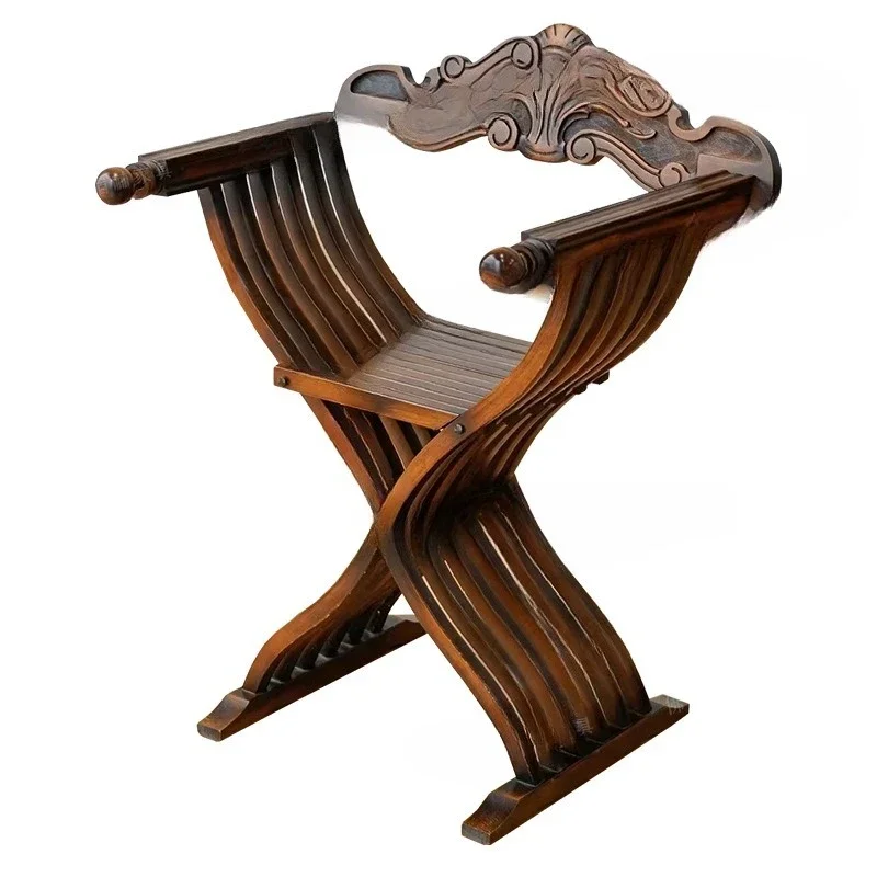 Medieval solid wood Dante chair carving heavy industry art single chair balcony living room study chair medieval