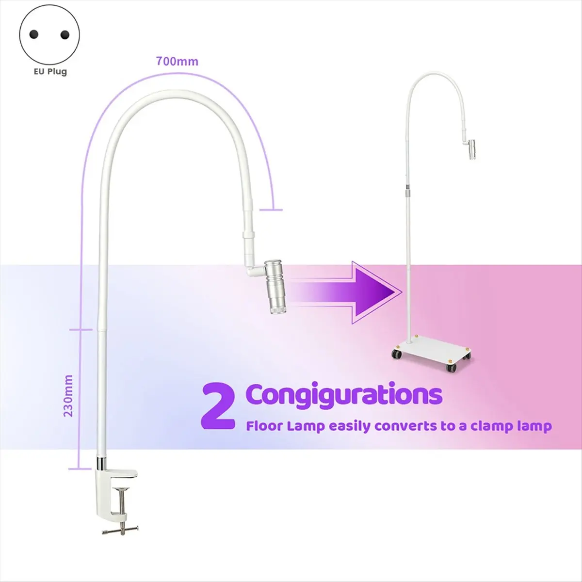 

A04V Лампа для ресниц на гибкой шее УФ-клей для ресниц Торшер 1-секунд Быстрозаверя диафрагма Светодиодный УФ-светильник для отверждения клея A Вилка европейского стандарта