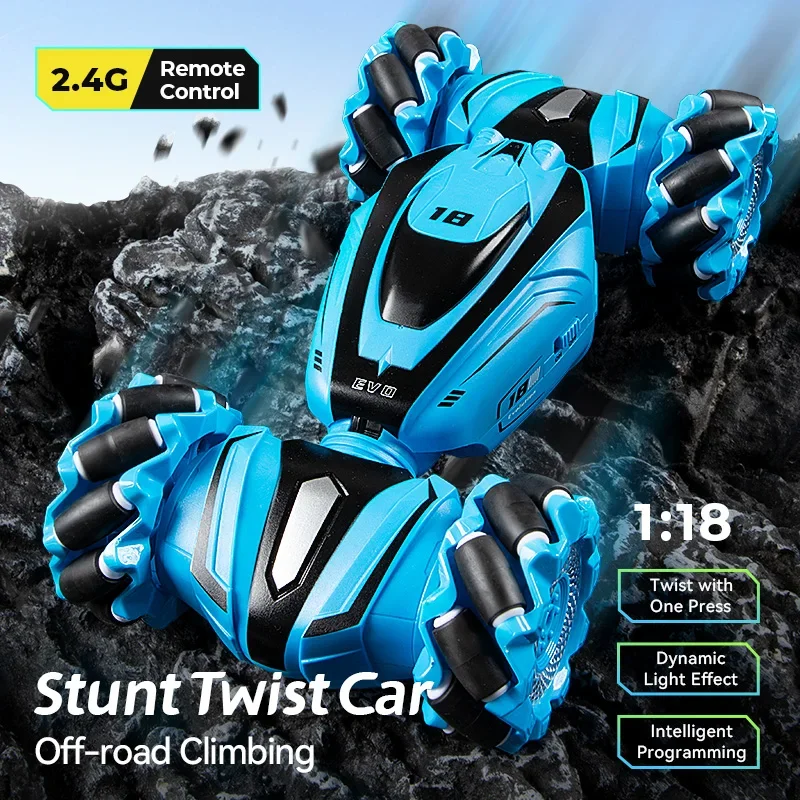 New 4WD 1:18 Stunt RC Car 2.4G Remote Control Off-road Twist Climbing Car Gesture Sensor Watch With LED Light RC Cars Kids Toys