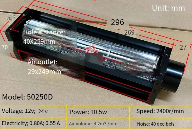 Imagem -03 - Ventilador de Fluxo Cruzado 12v 24v Ventilador Pequeno 50 dc