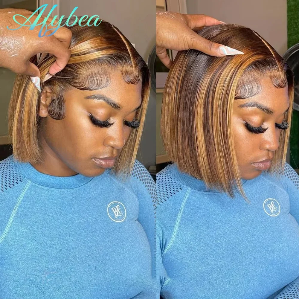 

Короткий парик-боб с омбре и мелированием P4/27, плотность 200, 13x4 HD, с кружевной передней частью, из натуральных бразильских прямых волос, для женщин