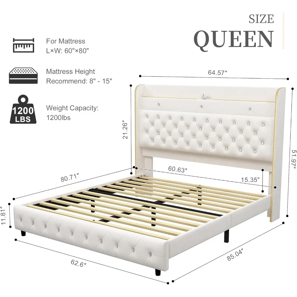 إطار سرير LED مع جهاز عرض Galaxy Aurora Star، وسرير بمنصة مع محطة شحن، وحدة تخزين مخفية منجدة