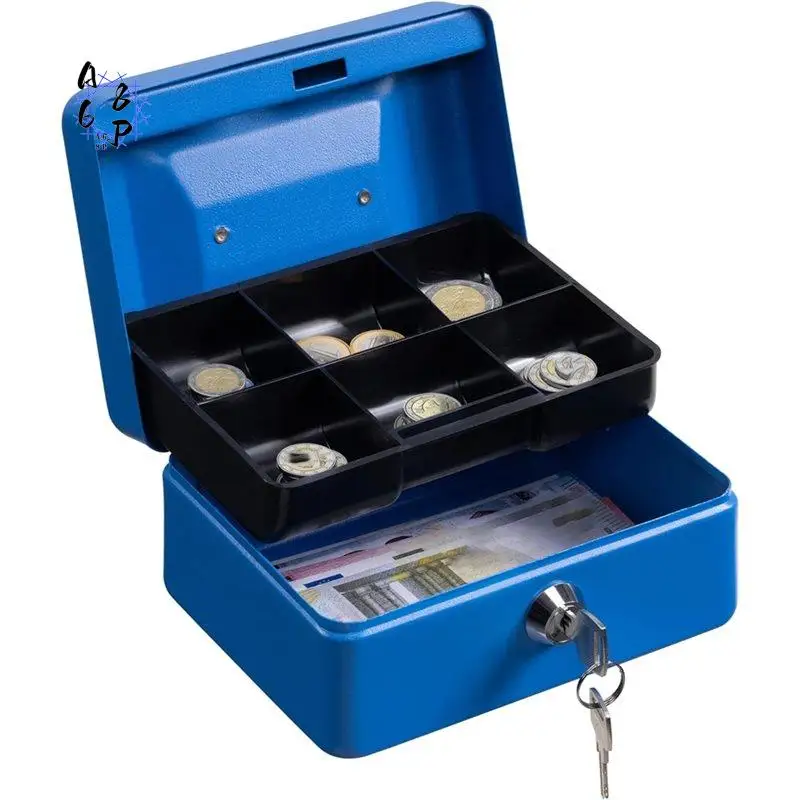 A68P-Money Box With Key -Money Tin With Lock - Small Lockable Cash Box With Coin Tray For Petty Cash Coins Notes