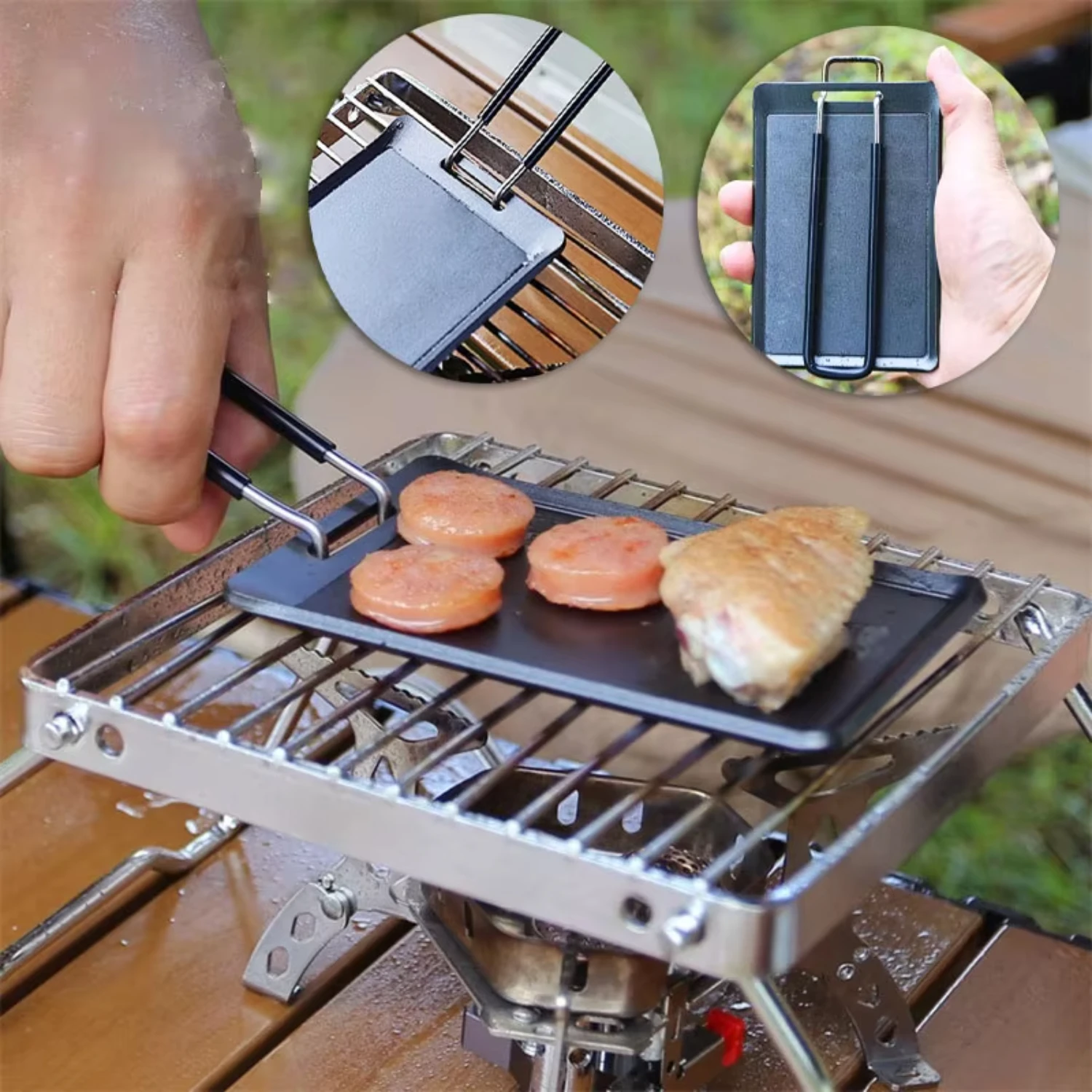 

Camping Griddle Outdoor Mini Portable Grill Plate BBQ Steak Dish Travel Hiking Picnic Pan Camping Cookware Barbecue Baking Tools