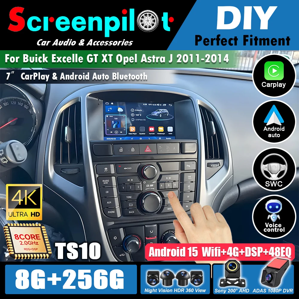7 Inch For Buick Excelle GT XT Opel Astra J 2011 2012 2013 2014 Android 16  Car Radio Multimedia Touch Screen Wireless Carplay