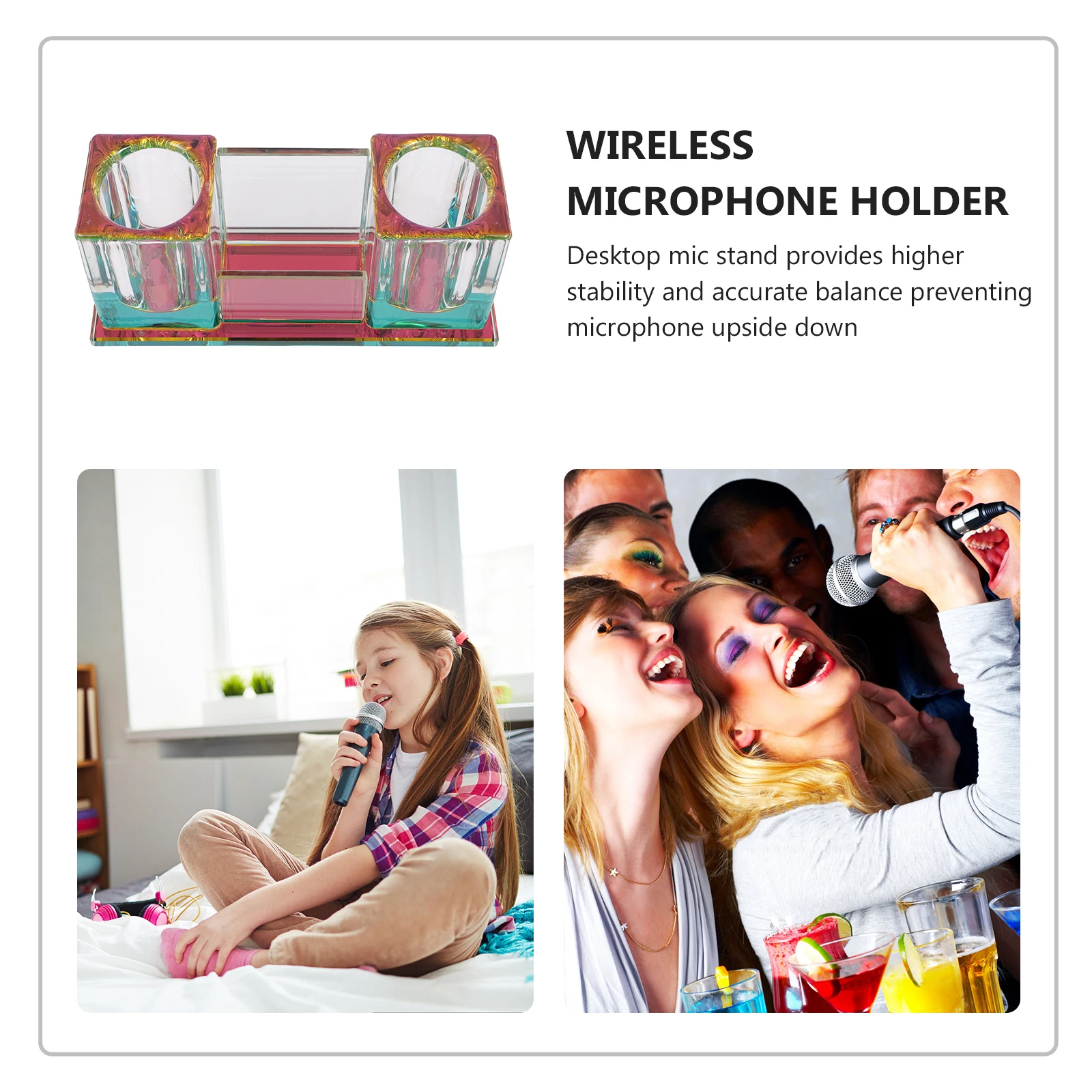 

Acrylic Microphone Stand Stable Desktop Mic Holder 2-Slot Universal Lightweight Stand For Wireless Microphones Tabletop Use