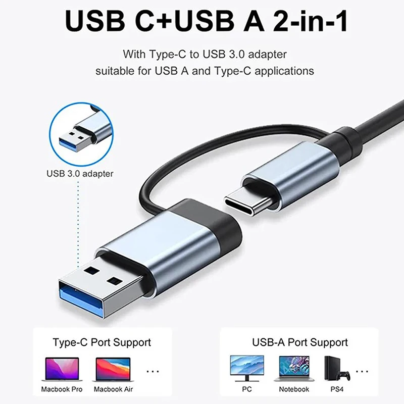 USB C Hub USB Splitter 8 In 1 USB Extender With 4 USB Port 1 USBC Port TF/SD Card Reader Audio Output Compatible For MacBook