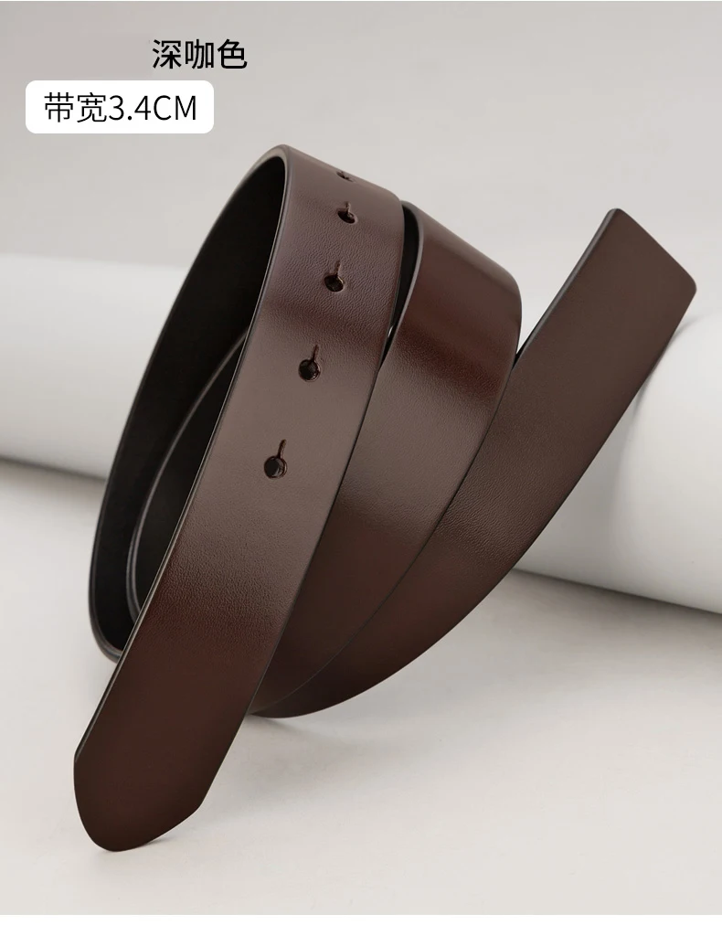 Pure Cowhide Belt Strap 3.4CM Round Hole Belt No Buckle Genuine Leather Belts High Quality Without Buckle Belt Men Women