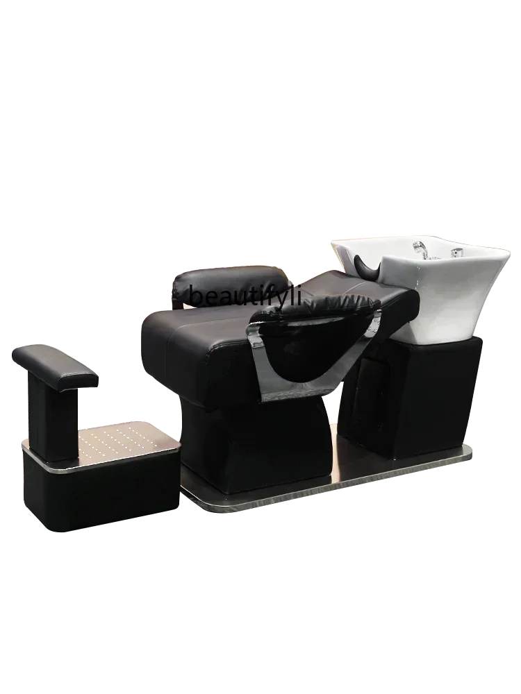 Barber Shop Ceramic Basin Shampoo Chair Special for Hair Salon Sitting Half Lying Hair Salon Stainless Steel Flushing Bed