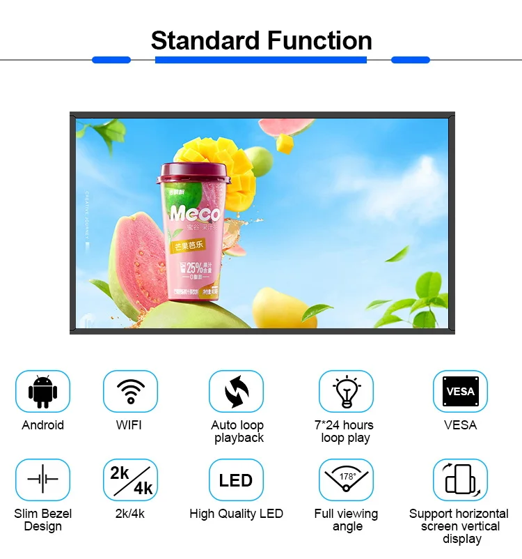 Narrow Bezel Silm 32inch Wall Mount 2K 4K Android Wifi LCD Video Picture 32 Inch Digital Photo Frame