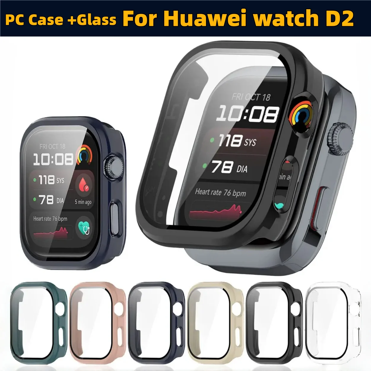 

Hard PC Case with Built-in Glass Screen Protector For Huawei Watch D2 Anti-Scratch