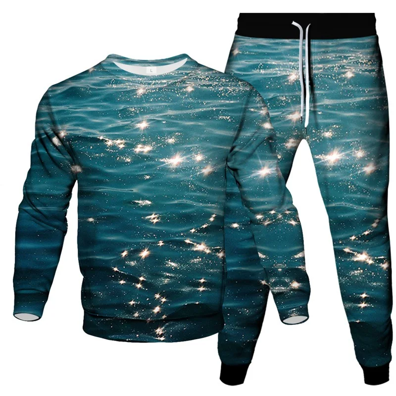 Fall Men's Fashion 3D Printed Big Sea Pattern Unisex Casual Sweatpants Sweatshirt Set Men's Street Party Sports Tracksuit Sets