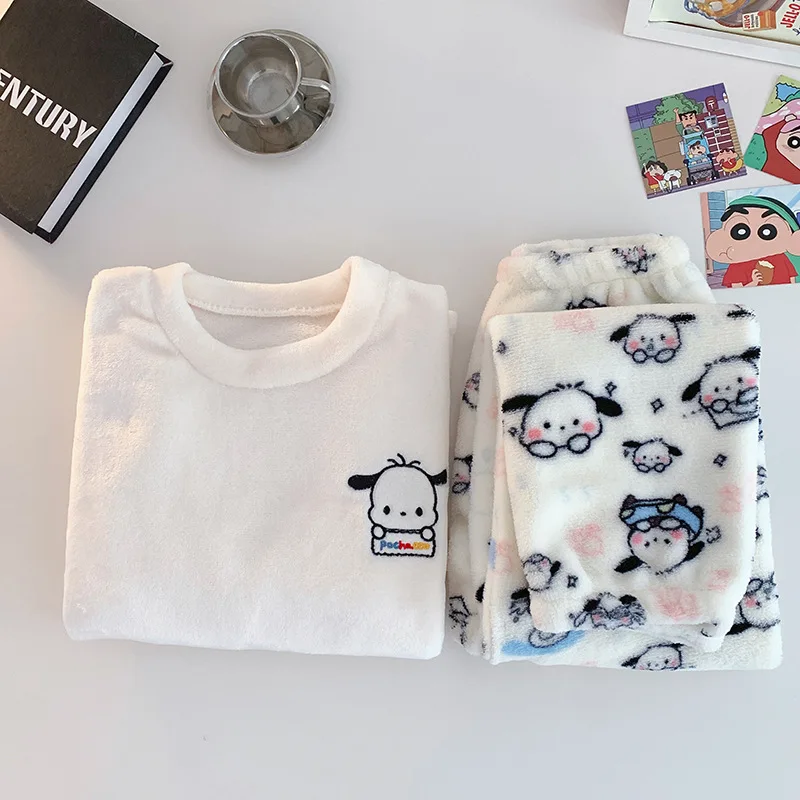 Kawaii Pochacco الكرتون أنيمي الخريف النساء أفخم منامة مجموعة Sanrios فضفاض المرجان الصوف الدافئة Homewear الفتيات طالب نوم #3