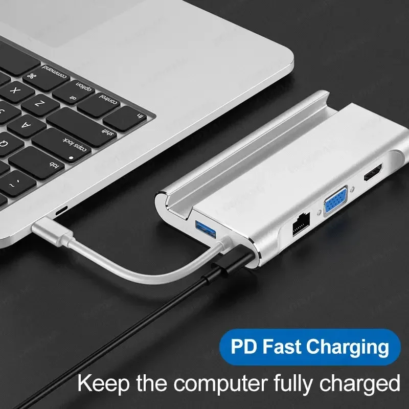 Type C Docking Station to hdtv-Compatible 4K USB 3.0 VGA RJ45 PD USB C Hub for Laptop Macbook Pro HP Surface DELL Lenovo