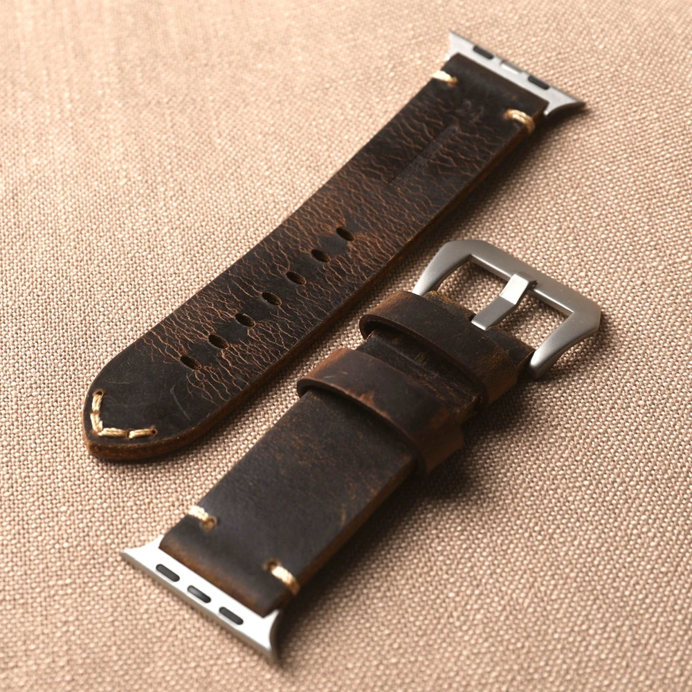 Handmade Head layer Cowhide Leather Strap For iWatch Apple Watch ultra2 49MM  45mm 44mm 42mm 45mm S10  9 Brown Vintage Strap