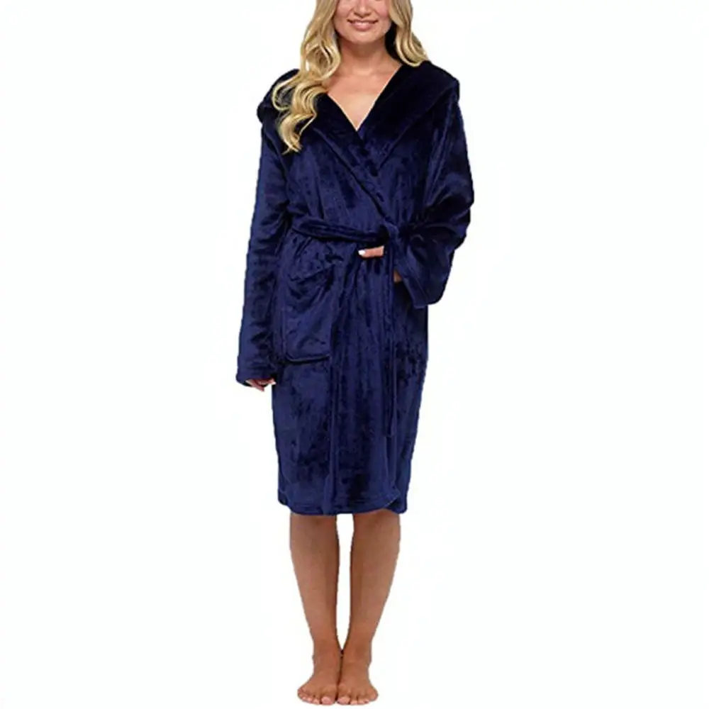 Ladies Winter Long Bathrobe Plush Sleepwear Soft Nightgown Cozy Loungewear Dressing Gown Comfortable With Adjustable Belt