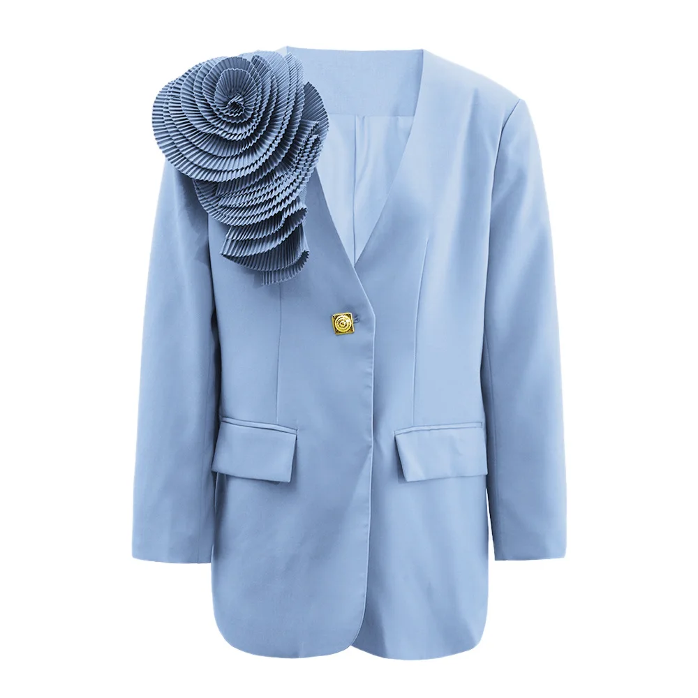 

Summer Formal Women Suit 1 Piece Blazer Luxury 3D Flower Jacket Coat Sexy V Neck Outfit Prom Wear