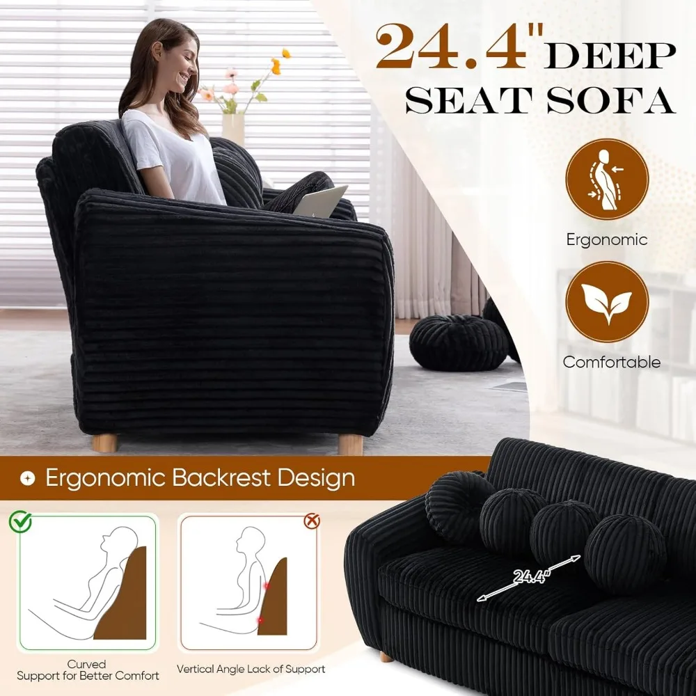 Большой вельветовый двухместный диван, 2/3-местный диван для отдыха с глубоким сиденьем и 5 декоративными подушками, удобный ситин, похожий в облаке