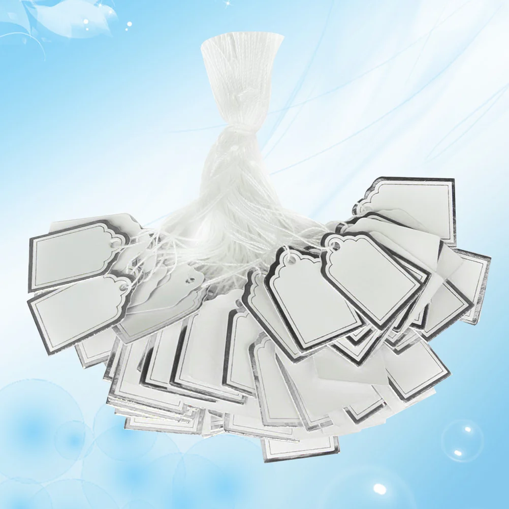 

500 шт., серебряные ценники для ювелирных изделий, прямоугольные твердые картонные золотые блокирующие ремесленные подвесные веревки для часов, серег, браслетов