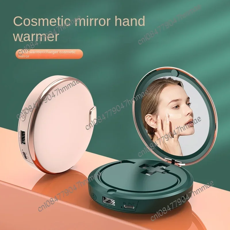 Hand Warmer Power Bank Makeup Mirror Three-in-One Self-Built Data Cable Matte Texture