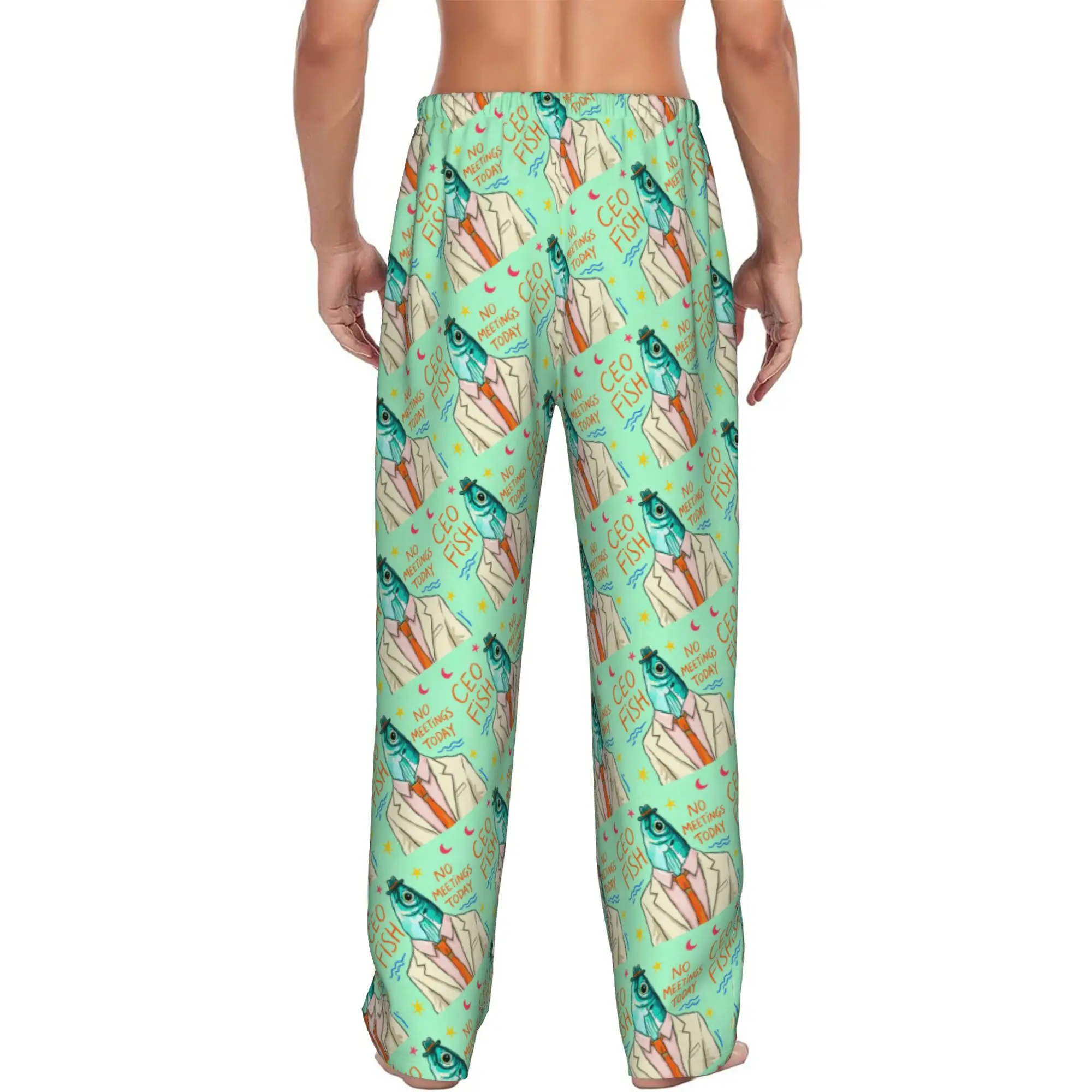 Custom Mr. Fish Pajama Pants for Men Funny Fish Sleepwear Lounge Sleep Bottoms Stretch with Pockets view 3