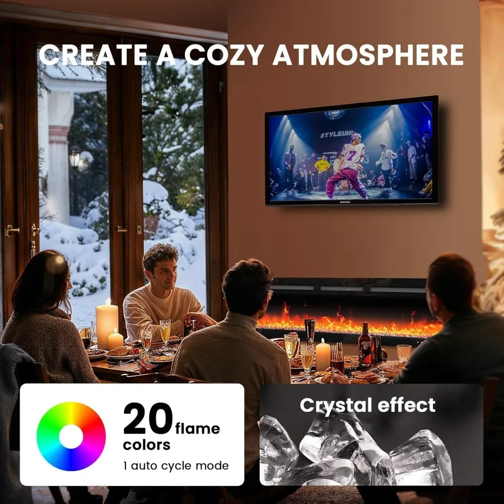 Marsail 50インチ電気暖炉ヒーター、5300 BTU、アプリとリモコン付き、壁掛けまたは埋め込み設置可能な超薄型デザイン