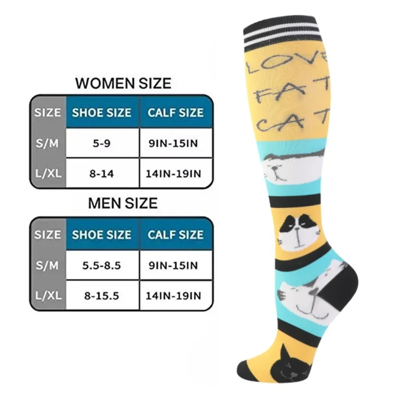 2Pairs New Cat Compression Socks Knee High 20-30 Mmhg Fit Medical Edema Diabetes Varicose Veins Running Marathon Compression Sox